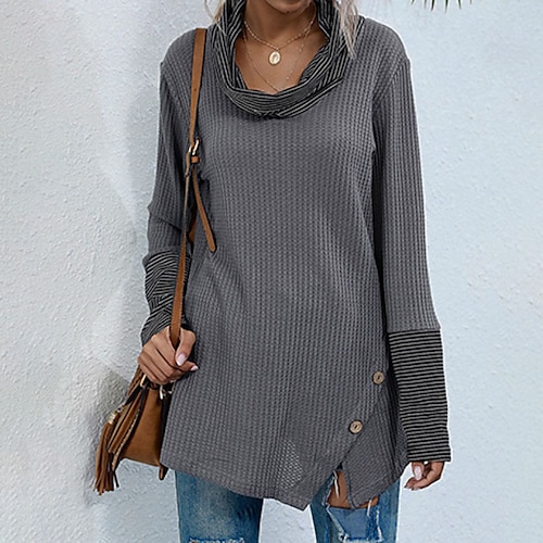 

Women's Pullover Sweater jumper Jumper Crochet Knit Knitted Color Block Turtleneck Stylish Casual Outdoor Daily Winter Fall Dark Gray Black S M L / Cotton / Long Sleeve / Cotton / Holiday