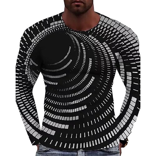 

Men's Unisex T shirt Tee 3D Print Optical Illusion Graphic Prints Crew Neck Street Daily Print Long Sleeve Tops Basic Casual Classic Big and Tall Black Yellow