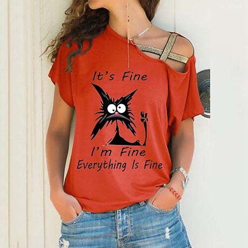 

Women's T shirt Tee Graphic Patterned Text Casual Weekend Painting T shirt Tee Short Sleeve Print One Shoulder Basic Green Blue Purple S