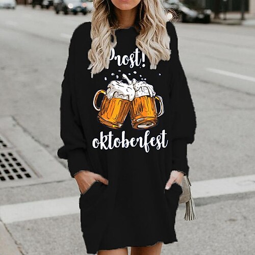 

Women's Shift Dress Short Mini Dress Black Long Sleeve Print Letter Pocket Print Fall Winter Hooded Casual 2022 S M L XL XXL 3XL