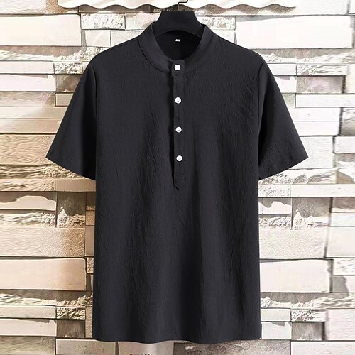 

Men's Shirt Print Plain Solid Color Crew Neck Casual Daily Button-Down Short Sleeve Tops Lightweight Breathable Black Wine Army Green