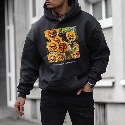 

Men's Pullover Hoodie Sweatshirt Graphic Skull Skeleton Print Halloween Sports Outdoor Daily Sports Hot Stamping Designer Basic Hoodies Sweatshirts Black