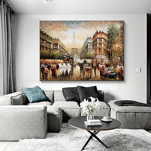 

Handmade Hand Painted Oil Painting Wall Art Modern Abstract City Street Landscape Painting Home Decoration Decor Rolled Canvas No Frame Unstretched