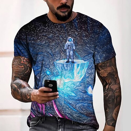 

Men's T shirt Tee Tee Graphic Round Neck Green Blue Yellow Orange Red Short Sleeve 3D Print Casual Daily 3D Print Tops Fashion Cool Designer Comfortable / Summer / Summer