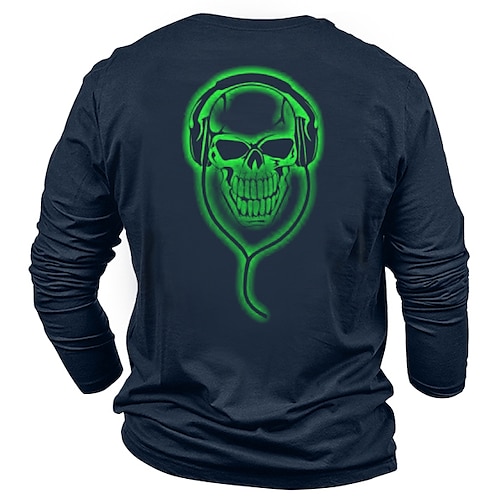 

Men's Unisex T shirt Tee Skull V Neck Green Black Gray Navy Blue Long Sleeve Hot Stamping Outdoor Street Print Tops Basic Sports Designer Simple