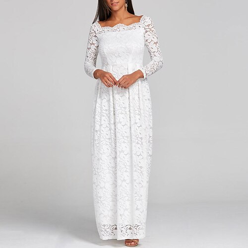 

Women's Sheath Dress Maxi long Dress White Long Sleeve Pure Color Ruched Lace Cold Shoulder Fall Winter Off Shoulder Stylish Elegant 2022 S M L XL XXL 3XL