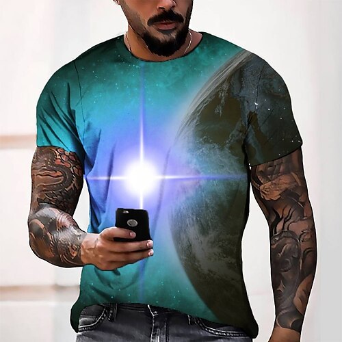 

Men's T shirt Tee Tee Graphic Round Neck Green Blue Yellow Orange Red Short Sleeve 3D Print Casual Daily 3D Print Tops Fashion Cool Designer Comfortable / Summer / Summer