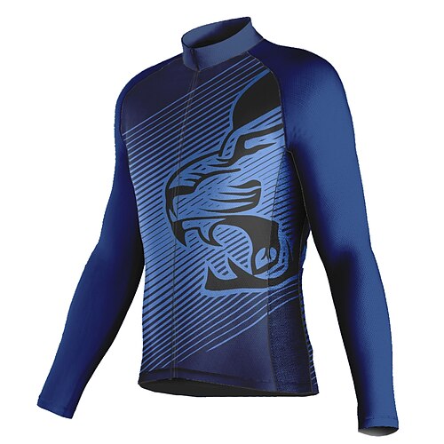 

21Grams Men's Cycling Jersey Long Sleeve Bike Top with 3 Rear Pockets Mountain Bike MTB Road Bike Cycling Breathable Quick Dry Moisture Wicking Reflective Strips Dark Blue Wolf Stripes Polyester