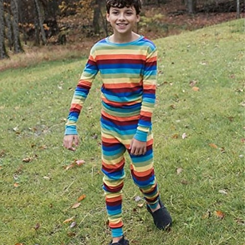 

Kids Boys T-shirt Pants T-shirtSet Clothing Set 2 Pieces Long Sleeve Rainbow Rainbow Stripe Print Street Sports Vacation Fashion Comfort Cool Daily 3-12 Years