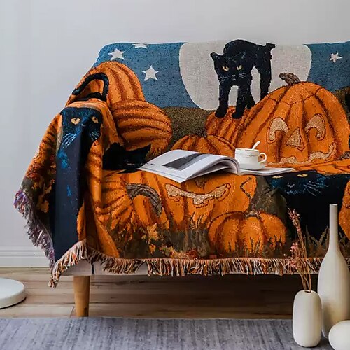 

Halloween Horror Pumpkin Cloak Double Layer Thick Warm Nap Air Conditioning Sofa Cover Blanket Cozy Fuzzy Soft For Dormitory Home