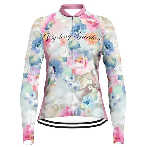 

21Grams Women's Cycling Jersey Long Sleeve Bike Top with 3 Rear Pockets Mountain Bike MTB Road Bike Cycling Breathable Quick Dry Moisture Wicking Reflective Strips Rosy Pink Floral Botanical