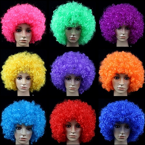 

World Cup Qatar 2022 Fans Wig Plus Size Yaki Afro Curly Bob Wig Medium Length Brown Synthetic Hair Man Woman Kids Cute Cosplay Red Color