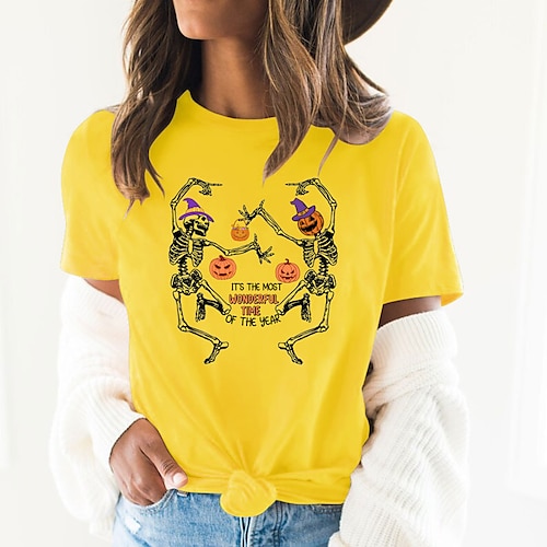

Women's T shirt Tee Graphic Patterned Skull Pumpkin Halloween Daily Weekend T shirt Tee Short Sleeve Print Round Neck Basic Halloween Green White Blue S