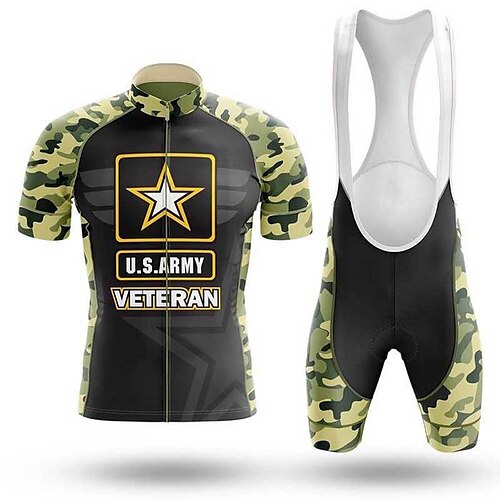 

Men's Cycling Jersey with Bib Shorts Short Sleeve Mountain Bike MTB Road Bike Cycling Black Yellow Camo / Camouflage Stars Bike Shorts Bib Shorts Clothing Suit Breathable Moisture Wicking Reflective