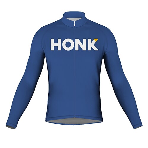 

21Grams Men's Cycling Jersey Long Sleeve Bike Top with 3 Rear Pockets Mountain Bike MTB Road Bike Cycling Breathable Quick Dry Moisture Wicking Reflective Strips Black Blue Honk Your Horn Polyester