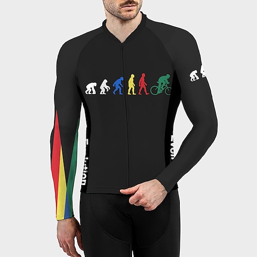 

21Grams Rainbow Evolution Men's Long Sleeve Cycling Jersey - Blue Black LGBT Bike Jersey Top UV Resistant Breathable Quick Dry Sports Winter Elastane Terylene Polyester Taffeta Mountain Bike MTB