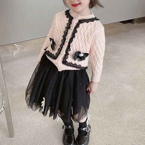 

Kids Girls' Coat Outerwear Floral Plain Long Sleeve Bow Coat School Active Cute Blue Pink White Fall Spring 2-6 Years