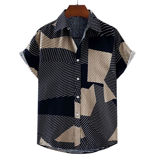 

Men's Shirt 3D Print Geometry Turndown Street Casual Button-Down Print Short Sleeves Tops Designer Casual Fashion Breathable Black Red / Summer