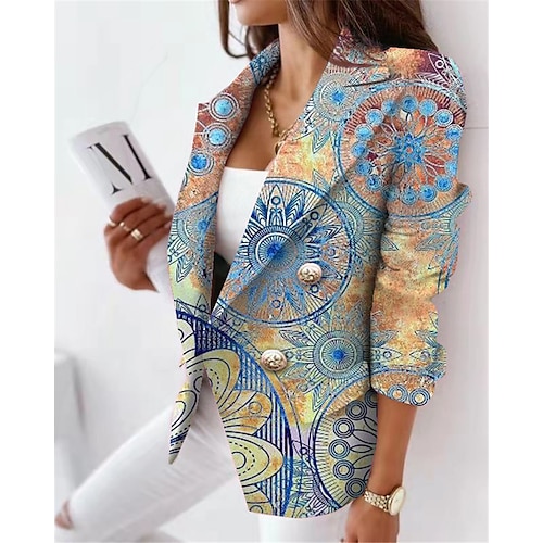 

Dame Blazer Normal Med lommer Trykt mønster Frakk Blå Blå Svart Stilfull Formelt Arbeid Kontor Høst Vinter Dobbeltkneppet Aftæpning Normal S M L XL XXL 3XL
