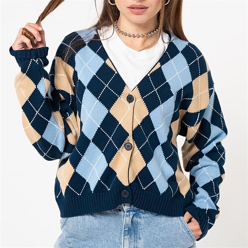 

cc song yanfei with the same retro diamond design feeling lazy wind cardigan long-sleeved sweater casual jacket women