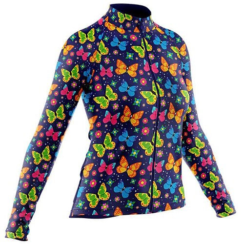 

21Grams Women's Cycling Jersey Long Sleeve Bike Top with 3 Rear Pockets Mountain Bike MTB Road Bike Cycling Breathable Quick Dry Moisture Wicking Green Butterfly Spandex Polyester Sports Clothing