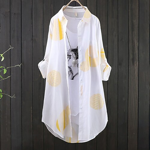 

Women's Plus Size Tops Blouse Shirt Polka Dot Striped Print Long Sleeve Shirt Collar Casual Daily Going out Polyester Fall Summer White Black