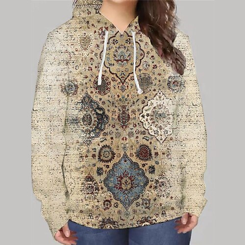 

Women's Plus Size Tops Hoodie Sweatshirt Floral Print Long Sleeve Hooded Streetwear Daily Vacation Polyester Fall Winter khaki
