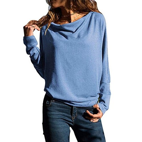 

Damen Sweatshirt Pullover Zur Seite fahren Aktiv Strassenmode Schwarz Wein Blau Feste Farbe Casual Rundhalsausschnitt Langarm