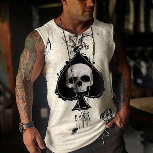 

Men's Unisex T shirt Tee Skull Graphic Prints Poker V Neck White 3D Print Outdoor Halloween Sleeveless Print Clothing Apparel Sports Designer Casual Big and Tall / Summer / Summer