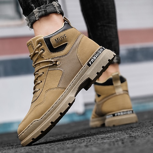 

Men's Boots Leather Shoes Casual Daily Walking Shoes Pigskin Mid-Calf Boots Black Khaki Fall Winter