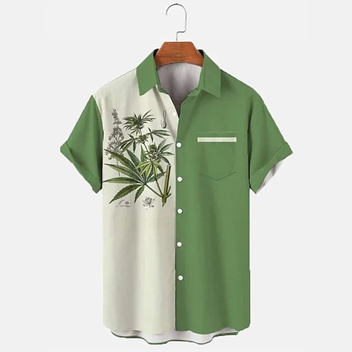 

Men's Shirt Summer Hawaiian Shirt Graphic Shirt Graphic Plants Turndown Green 3D Print Outdoor Street Short Sleeve 3D Print Button-Down Clothing Apparel Designer Casual Classic Hawaiian / Spring