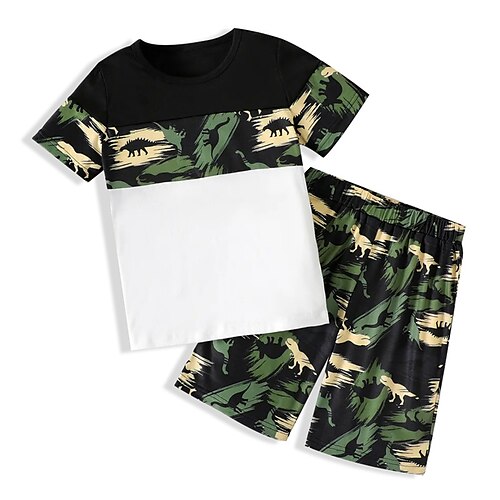 

Kids Boys T-shirt Shorts Clothing Set 2 Pieces Short Sleeve Black Dinosaur Animal Crewneck Print Street Sports Vacation Fashion Comfort Cool Daily 3-13 Years