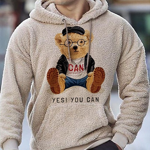 

Men's Pullover Hoodie Sweatshirt Graphic Patterned Bear Letter Print Sports Outdoor Daily Sports Hot Stamping Designer Basic Hoodies Sweatshirts Khaki