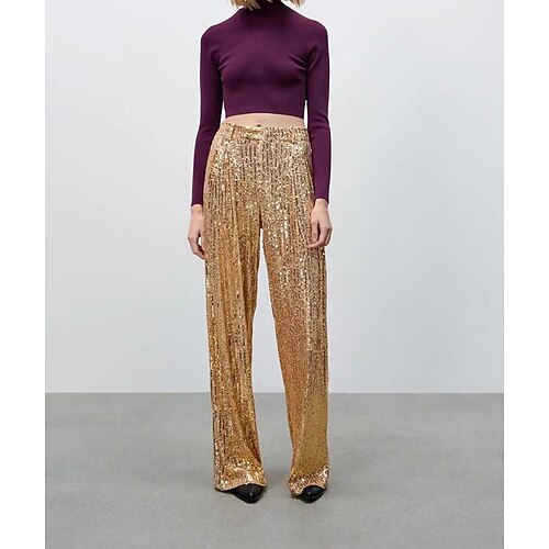 

Women's Active Sequins Plain Full Length Casual Daily Going out Basic Casual Gold Mid Waist Micro-elastic