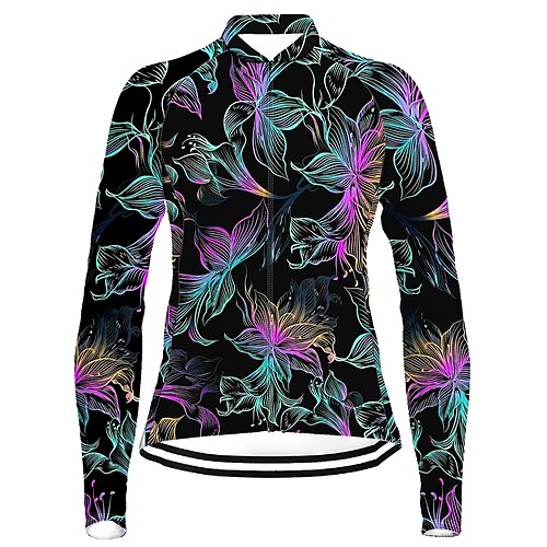 

21Grams Women's Cycling Jersey Long Sleeve Bike Top with 3 Rear Pockets Mountain Bike MTB Road Bike Cycling Breathable Quick Dry Moisture Wicking Reflective Strips Black Floral Botanical Polyester