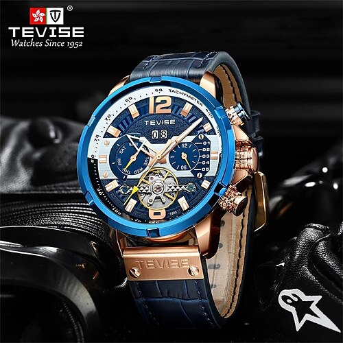 

Tevise Mechanical Watch for Men Analog Automatic self-winding Stylish Stylish Formal Style Waterproof Calendar Noctilucent Stainless Steel Leather Fashion