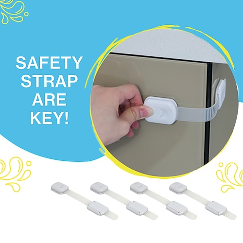 

Child Safety Strap Locks (6 Pack) for Fridge, Cabinets, Drawers, Dishwasher, Toilet, 3M Adhesive No Drilling