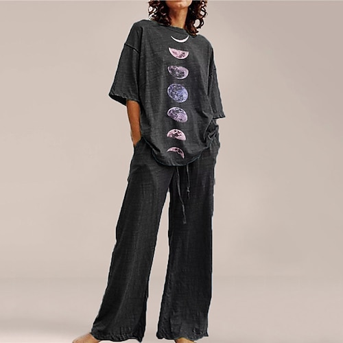 

Per donna loungewear Completi Notturno 2 pezzi Cielo stellato Di tendenza Comoda Interni Strada Jersey di cotone spandex Girocollo Manica corta maglietta Pantalone Primavera Estate Nero