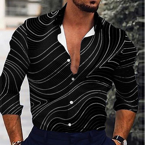 

Men's Shirt 3D Print Gradient Turndown Street Casual Button-Down Print Long Sleeve Tops Casual Fashion Breathable Black