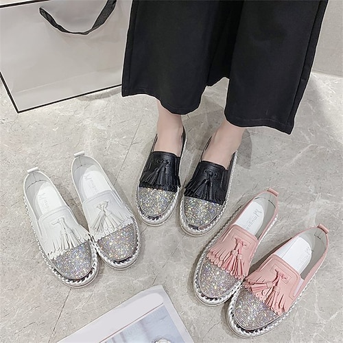 

fashion ladies casual shoes 2022 summer new shallow mouth slip-on loafers korean version of rhinestone sneakers
