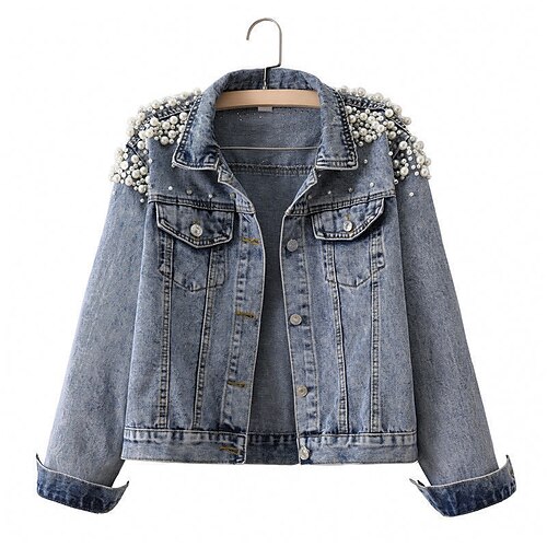 

Women's Denim Jacket Warm Comfortable Outdoor Daily Wear Vacation Going out Pocket Single Breasted Turndown Comfortable Street Style Sweet Solid Color Regular Fit Outerwear Long Sleeve Winter Fall