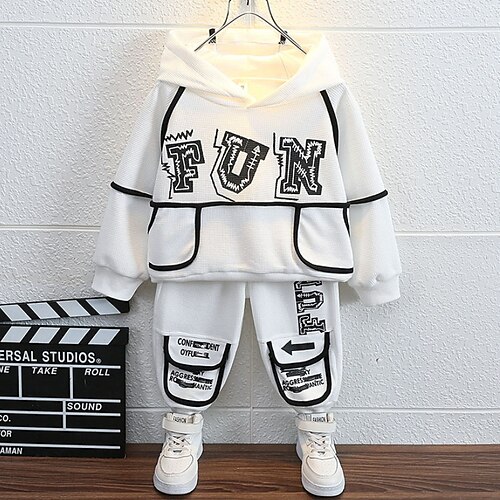 

Kids Boys Clothing Set 2 Pieces Long Sleeve White Black Letter School Cool Daily 3-10 Years