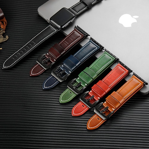 

1PC Smart Watch Band Compatible with Apple iWatch Series 8 7 6 5 4 3 2 1 SE Leather Loop for iWatch Smartwatch Strap Wristband Genuine Leather Luxury Adjustable Breathable