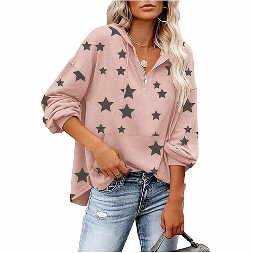 

Women's Pullover Hoodie Sweatshirt Zip Hoodie Sweatshirt V Neck Stars Pocket Print Casual Daily Sports Casual Hoodies Sweatshirts White Blue