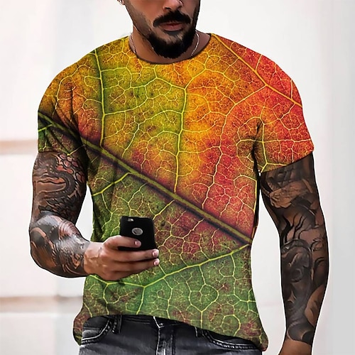 

Men's T shirt Tee Tee Graphic Round Neck Orange Short Sleeve 3D Print Casual Daily 3D Print Tops Fashion Cool Designer Comfortable / Summer / Summer