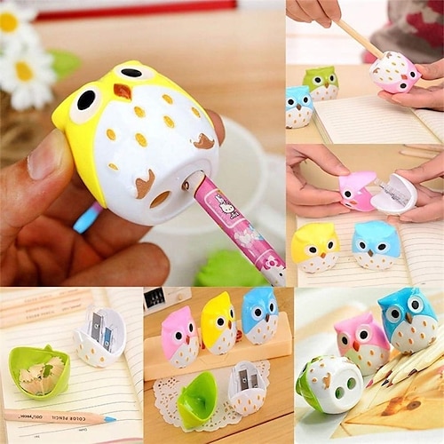 

Mini Cute Lovely Cartoon Animal Owl Pencil Sharpener Creative Kawaii Cutter Knife School Supplies Manual Large Eyebrow Pencil Cutter Accessory(4pcs)