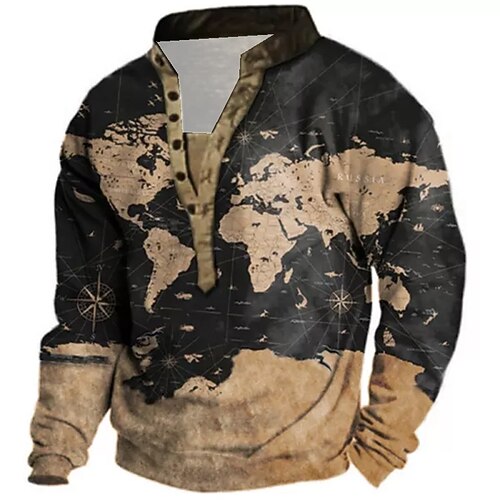 

Men's Unisex Sweatshirt Pullover Map Graphic Prints Print Casual Daily Sports 3D Print Streetwear Designer Hoodies Sweatshirts Long Sleeve Brown