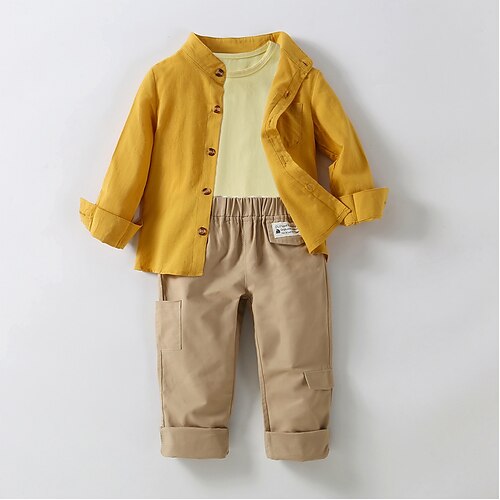 

Kids Boys Shirt Pants Clothing Set 3 Pieces Long Sleeve Yellow Solid Color Daily 2-6 Years