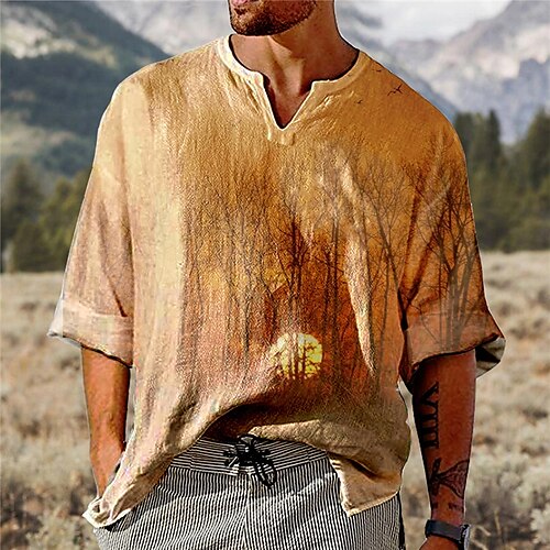 

Homme Unisexe T shirt Tee Imprimés Photos forêt Col V Marron 3D effet Extérieur Plein Air Manches Longues Imprimer Vêtement Tenue basique Sportif Design Casual