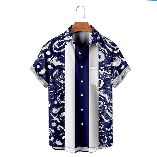 

Men's Shirt Summer Hawaiian Shirt Graphic Shirt Graphic Tie Dye Turndown Blue 3D Print Outdoor Street Short Sleeve 3D Print Button-Down Clothing Apparel Designer Casual Classic Hawaiian / Spring